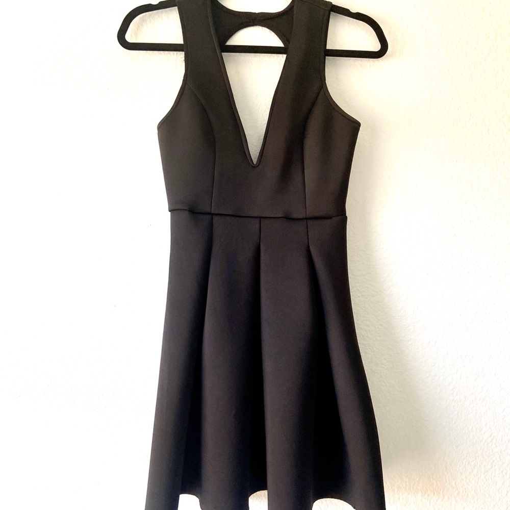 Little Black Cocktail Dress Deep V and Low Back- S